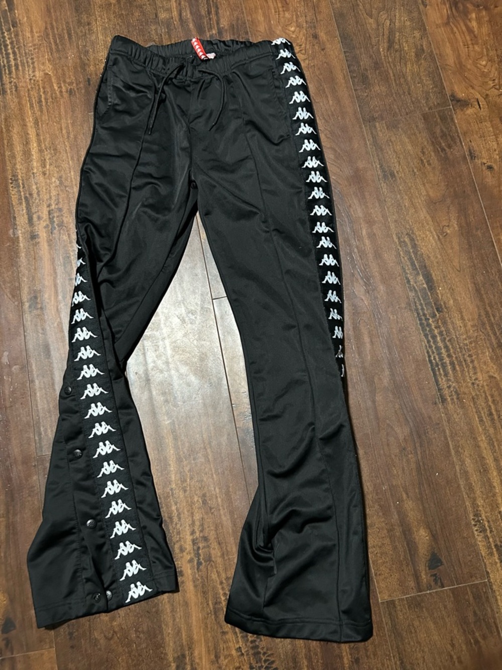 Kappa Black Popper Track Pants with White Logo Tape